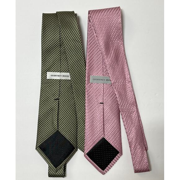 Geoffrey Beene LOT of 2 100% Silk Ties Geometric Woven Wide Green Pink - Picture 3 of 10